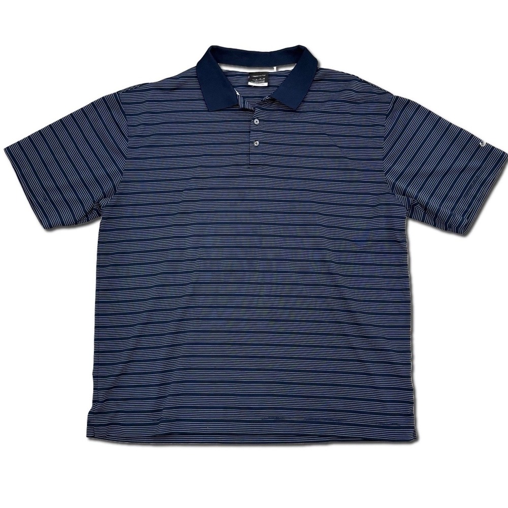 Nike Golf Polo Shirt Striped Dri-FIT Performance Athletic Blue Men Size XL